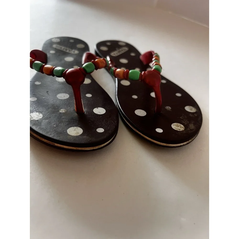 AFRICAN Beaded Big Girls Size 3 Shoes Sandals Strappy Novelty Resort Beach